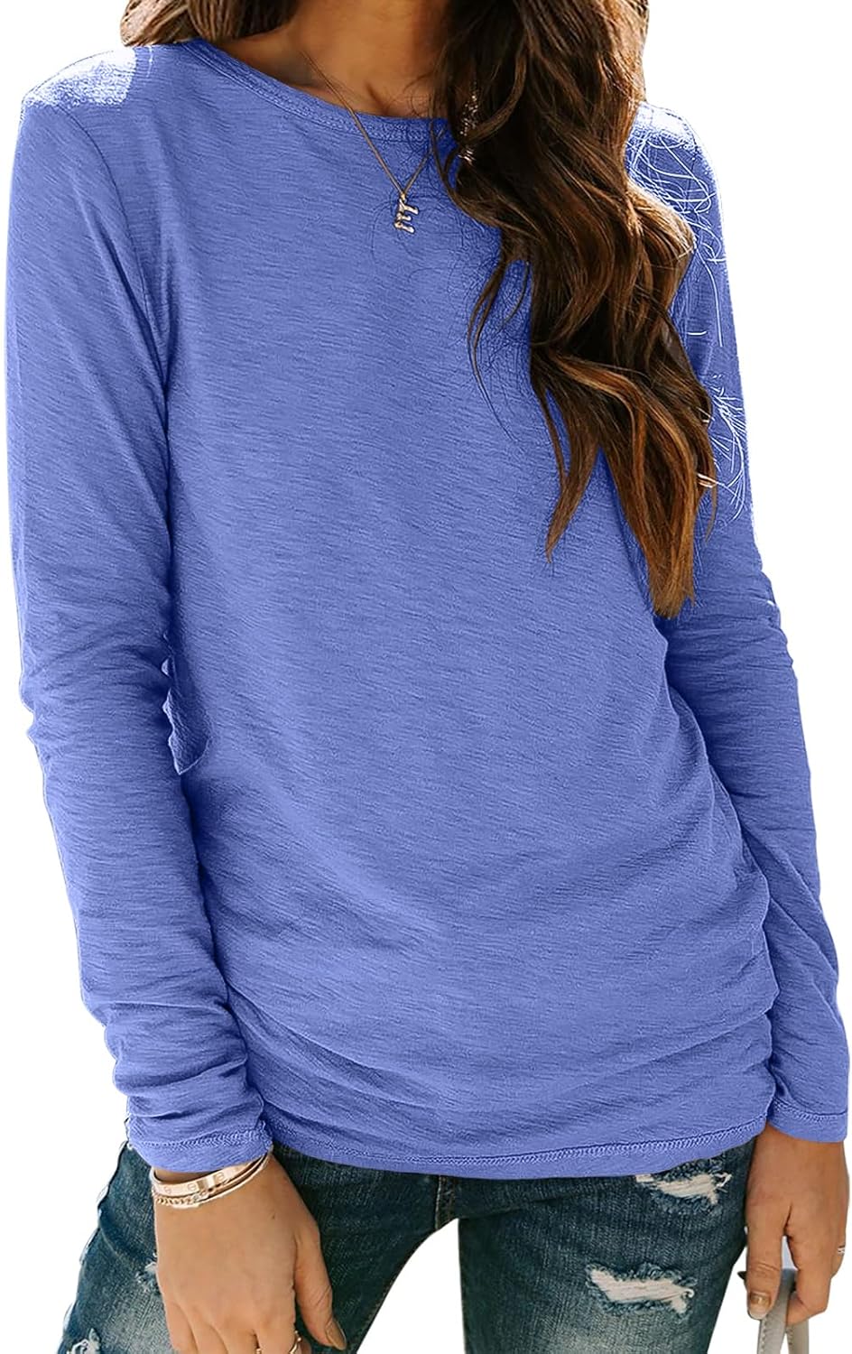 Sherosa Women’s Long Sleeve Crewneck Tops Basic Tee Blouse