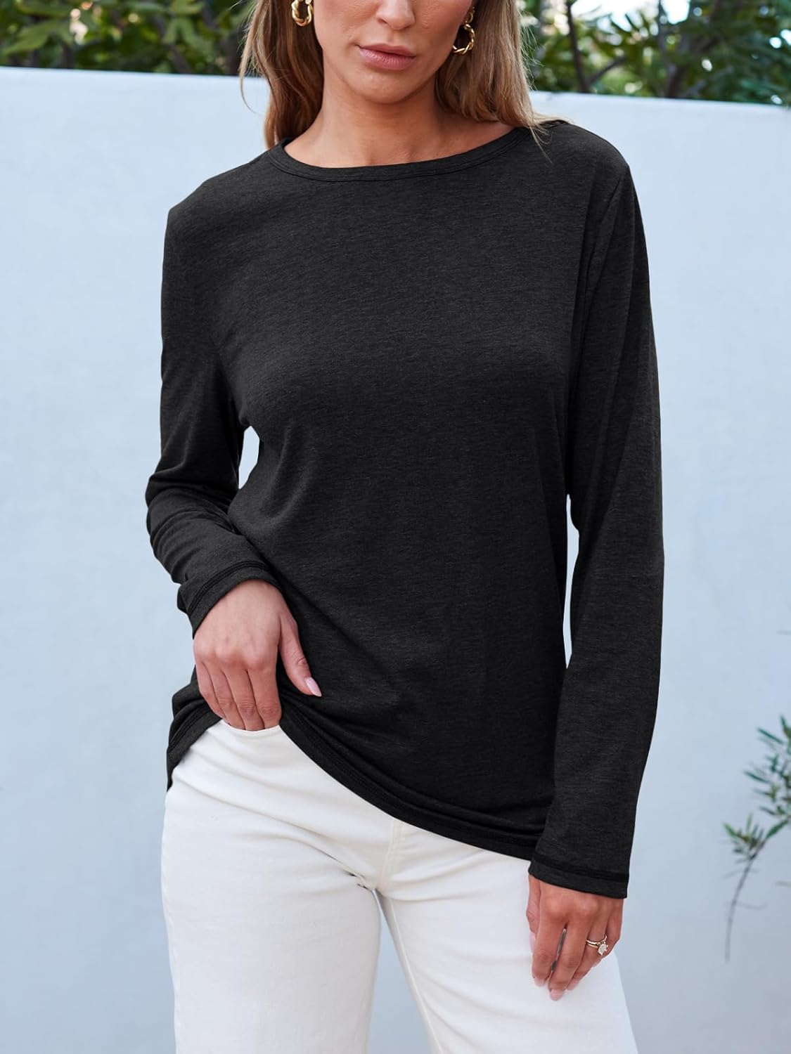 SUNBS Women’s 3-Pack Long Sleeve Tops Loose Fit Fall Shirts 2025 Basic Casual Tees