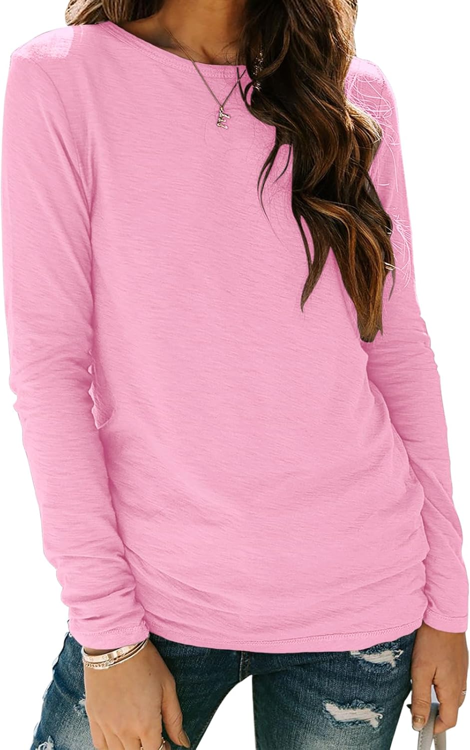Sherosa Women’s Long Sleeve Crewneck Tops Basic Tee Blouse
