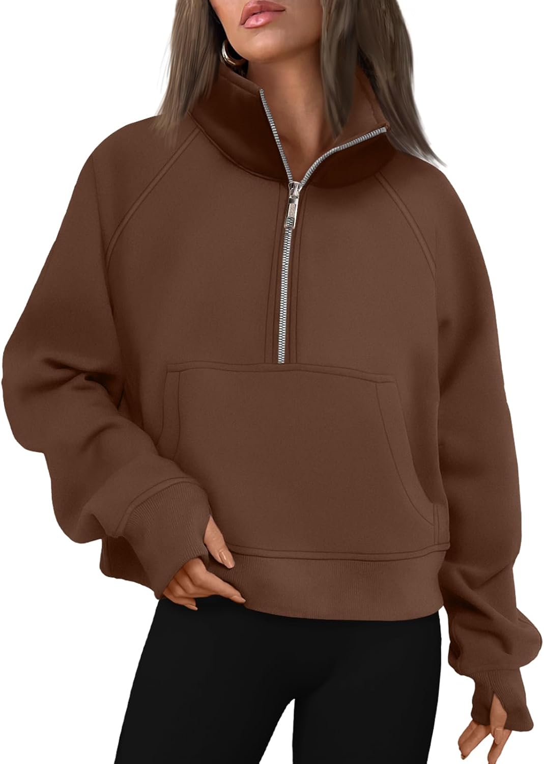 AUTOMET Women's Cropped Half-Zip Fleece Pullover Hoodie Quarter-Zipper Sweatshirt Fall 2025 Fashion Outfit