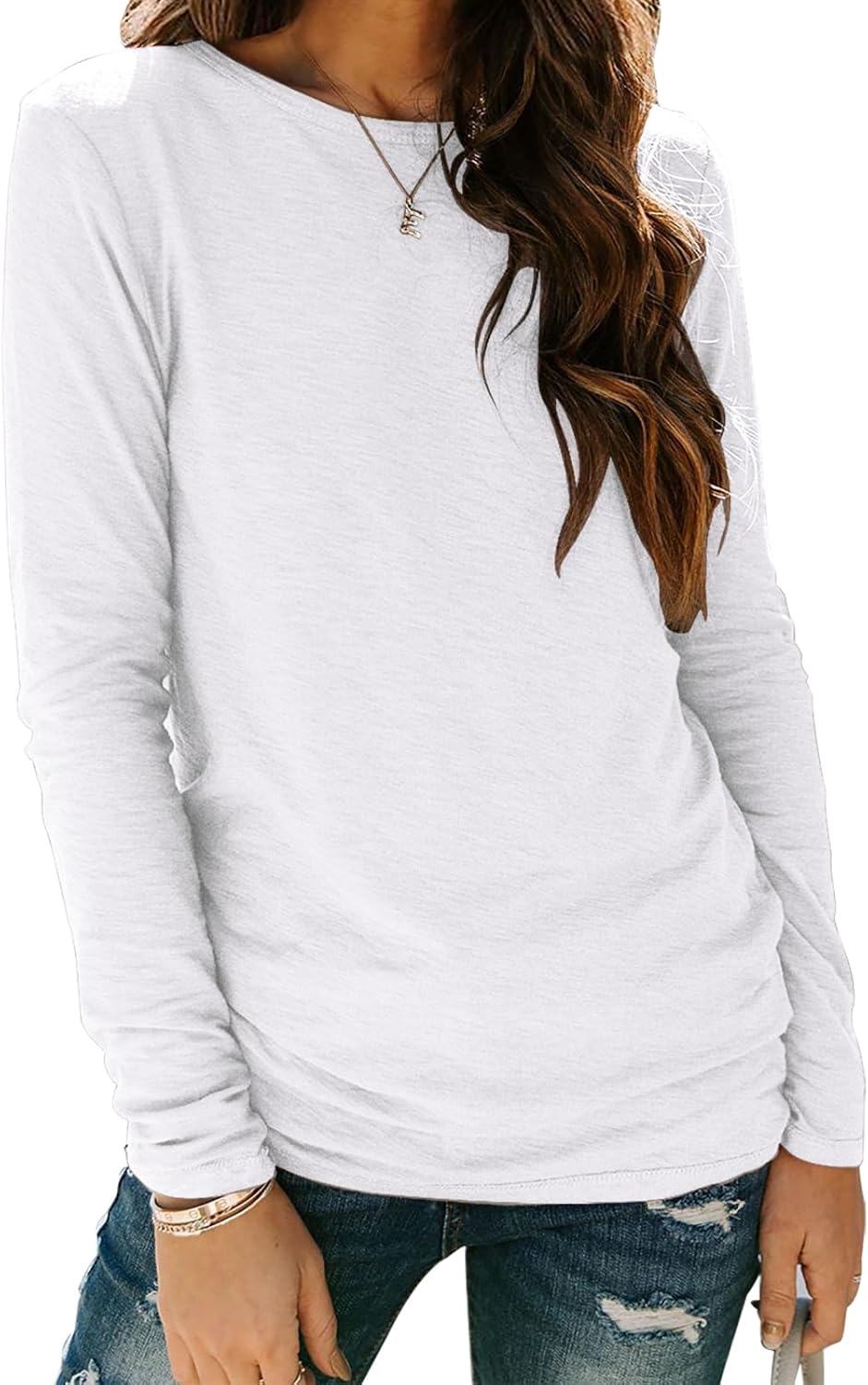 Sherosa Women’s Long Sleeve Crewneck Tops Basic Tee Blouse
