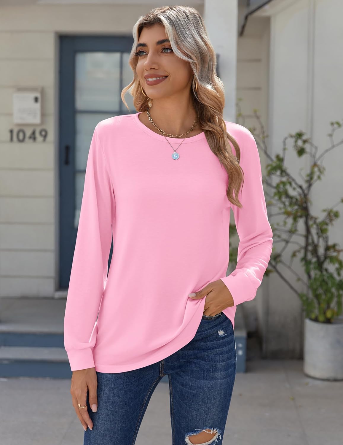 Zeagoo Women’s Long Sleeve Crewneck Tops Lightweight Basic Tee Business Casual