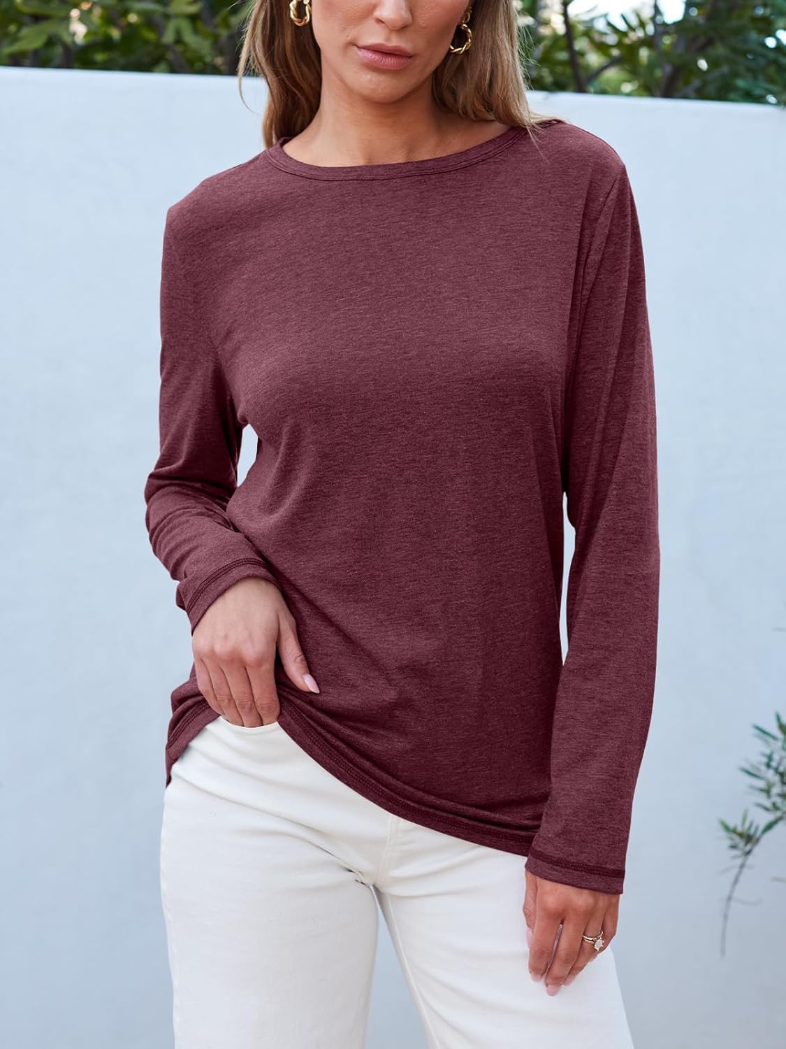 SUNBS Women’s 3-Pack Long Sleeve Tops Loose Fit Fall Shirts 2025 Basic Casual Tees