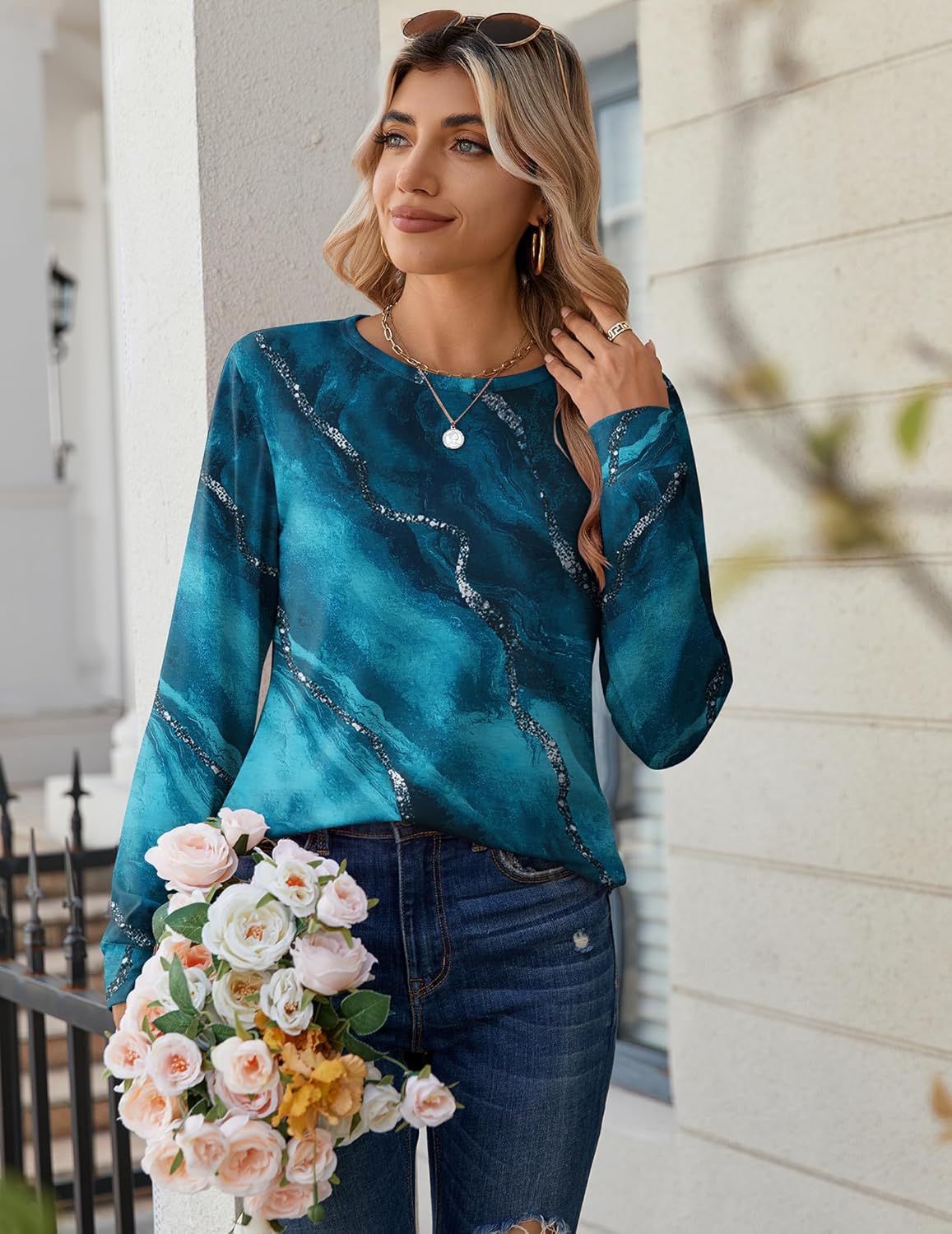Zeagoo Women’s Long Sleeve Crewneck Tops Lightweight Basic Tee Business Casual