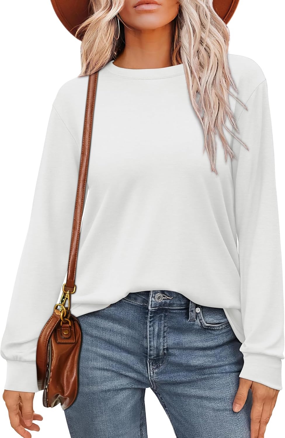 WIHOLL Women’s Long Sleeve Loose Fit Tunic Tops Fall Casual Crewneck Shirts