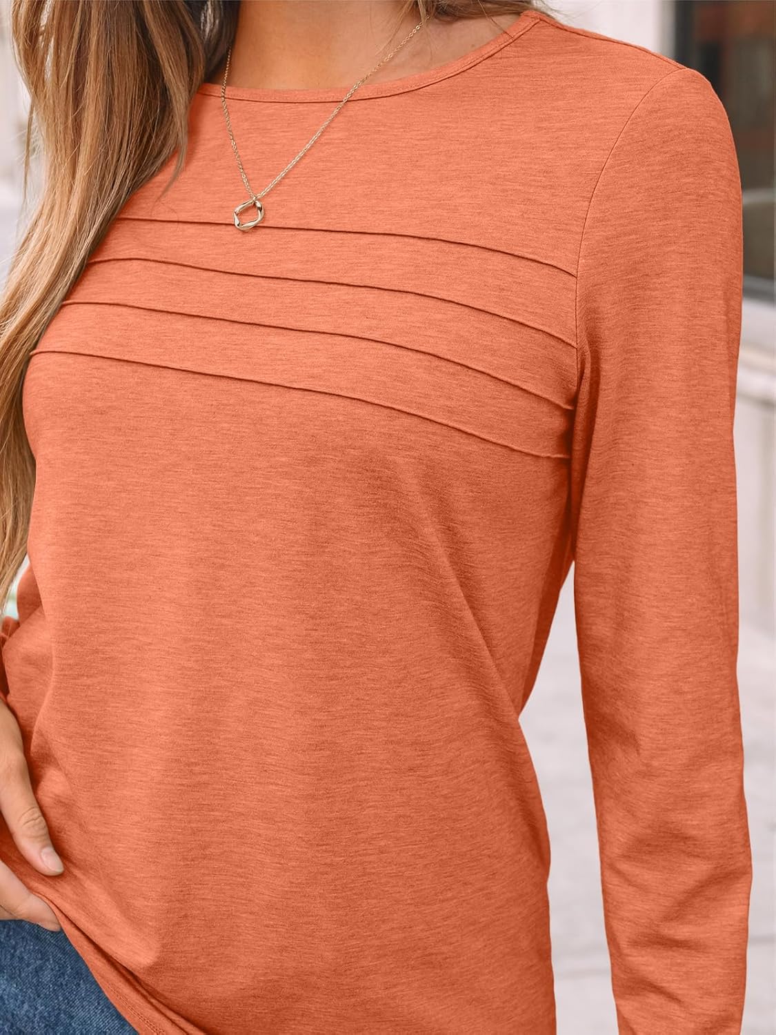 AUTOMET Women’s Long Sleeve Pleated Top – Casual Dressy Business Blouse, Trendy Tunic Basic Shirt