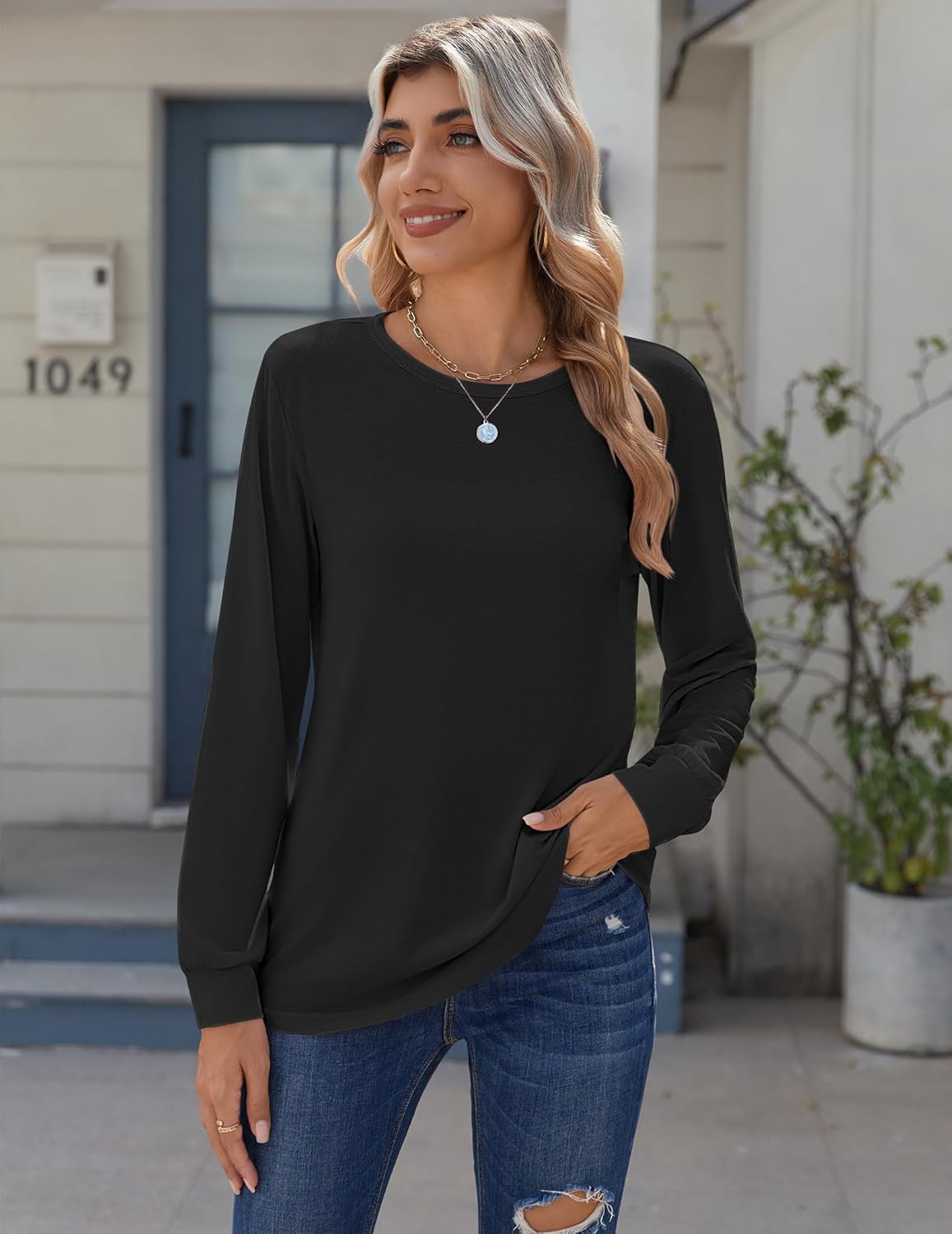 Zeagoo Women’s Long Sleeve Crewneck Tops Lightweight Basic Tee Business Casual