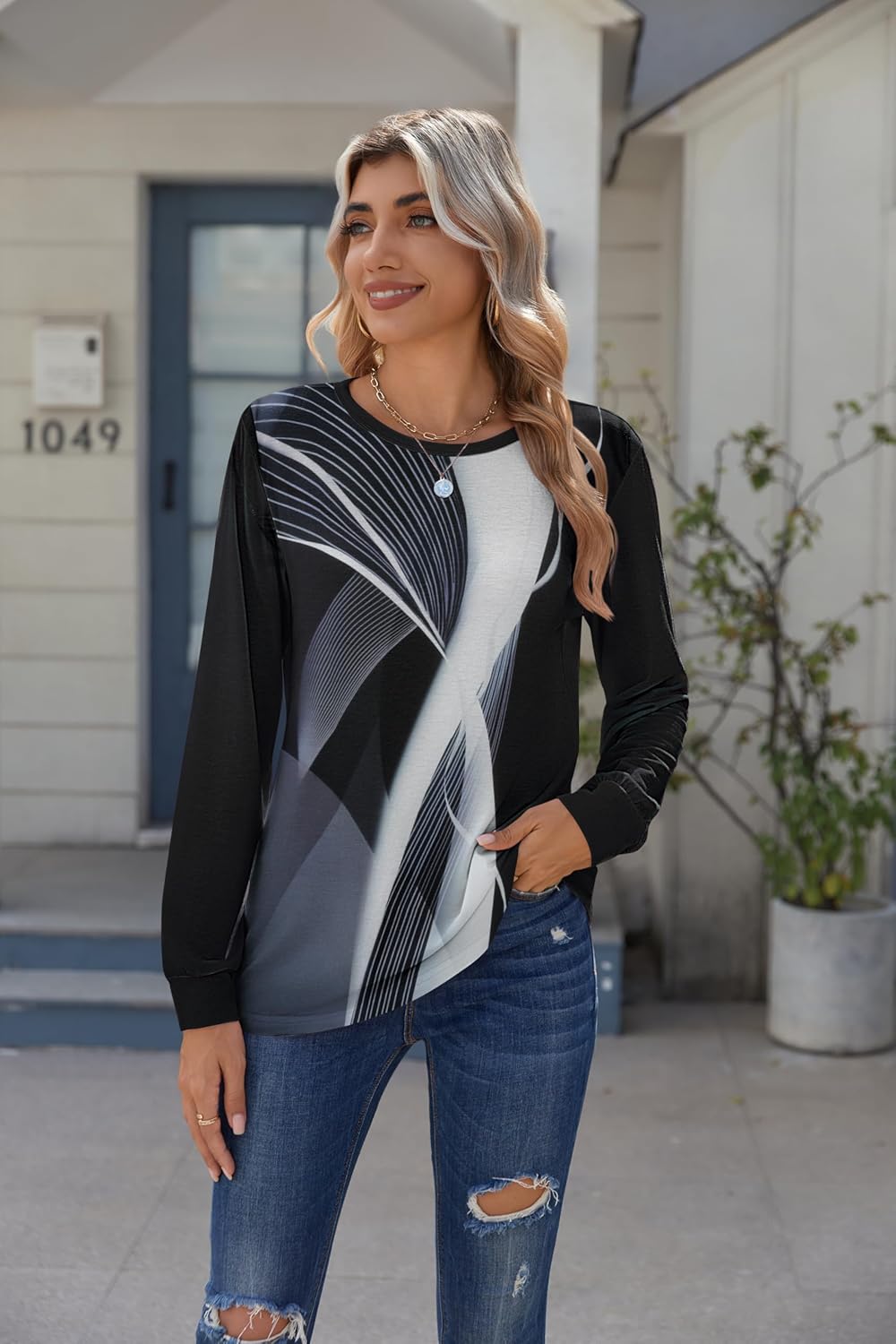 Zeagoo Women’s Long Sleeve Crewneck Tops Lightweight Basic Tee Business Casual