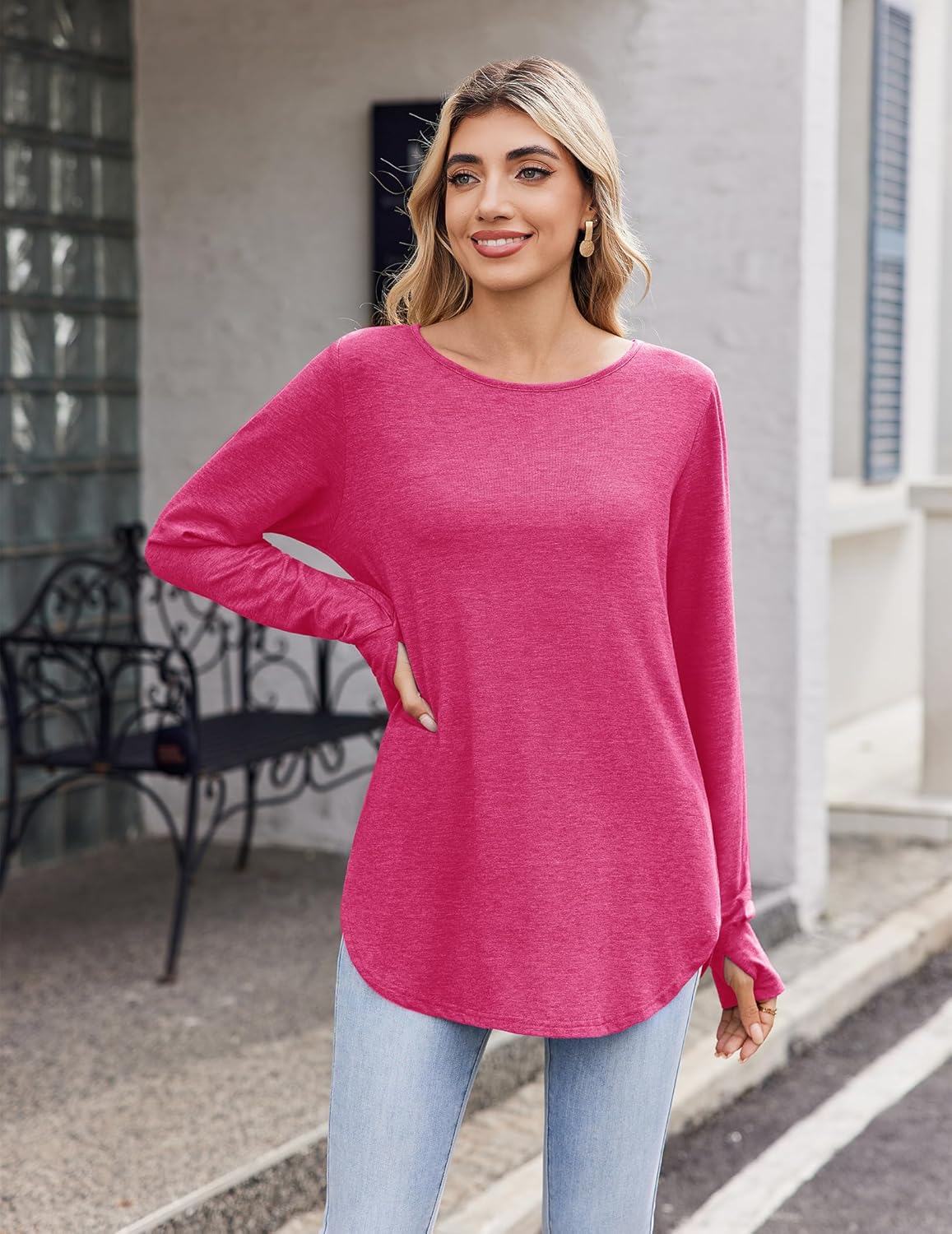 Zeagoo Women’s Long Sleeve Tunic Top – Loose Crew Neck Shirt with Thumb Holes, Perfect with Leggings, Fall 2025