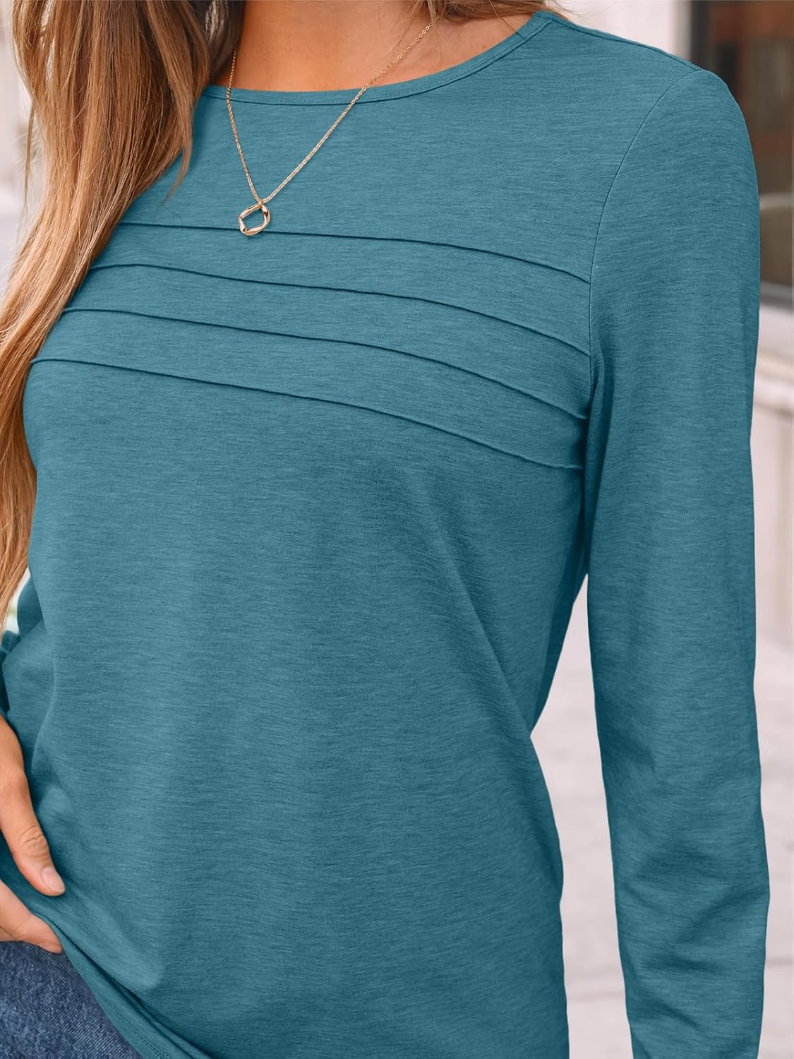 AUTOMET Women’s Long Sleeve Pleated Top – Casual Dressy Business Blouse, Trendy Tunic Basic Shirt