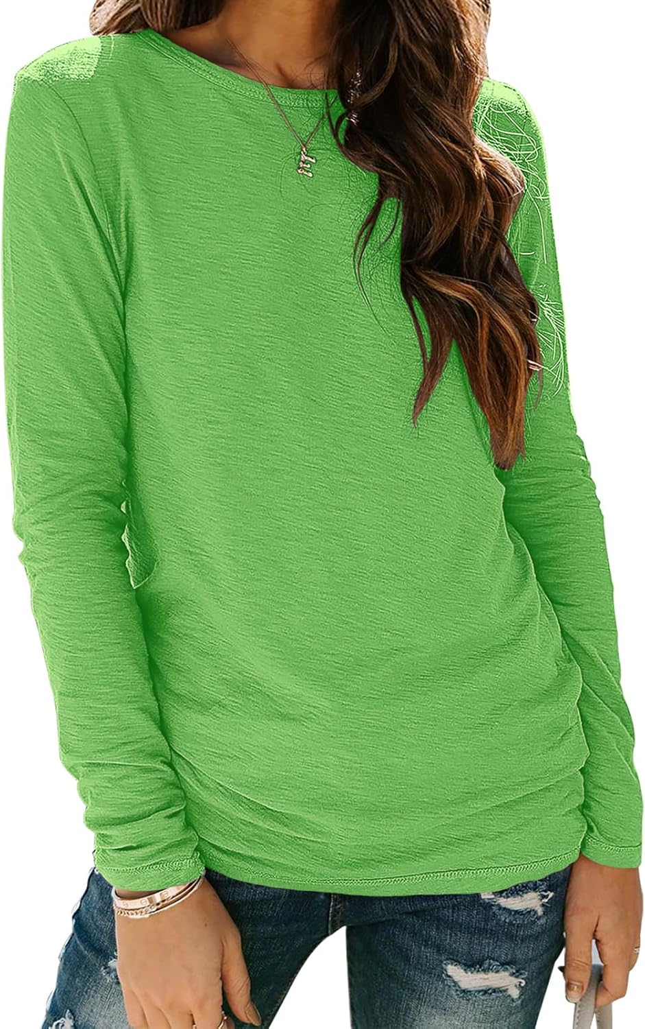 Sherosa Women’s Long Sleeve Crewneck Tops Basic Tee Blouse