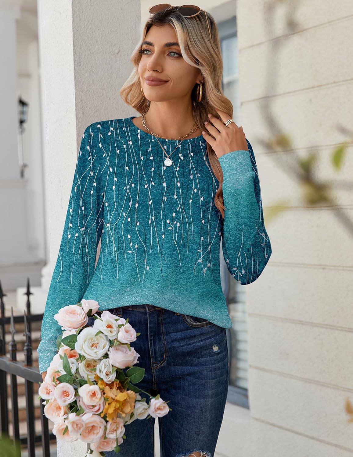 Zeagoo Women’s Long Sleeve Crewneck Tops Lightweight Basic Tee Business Casual