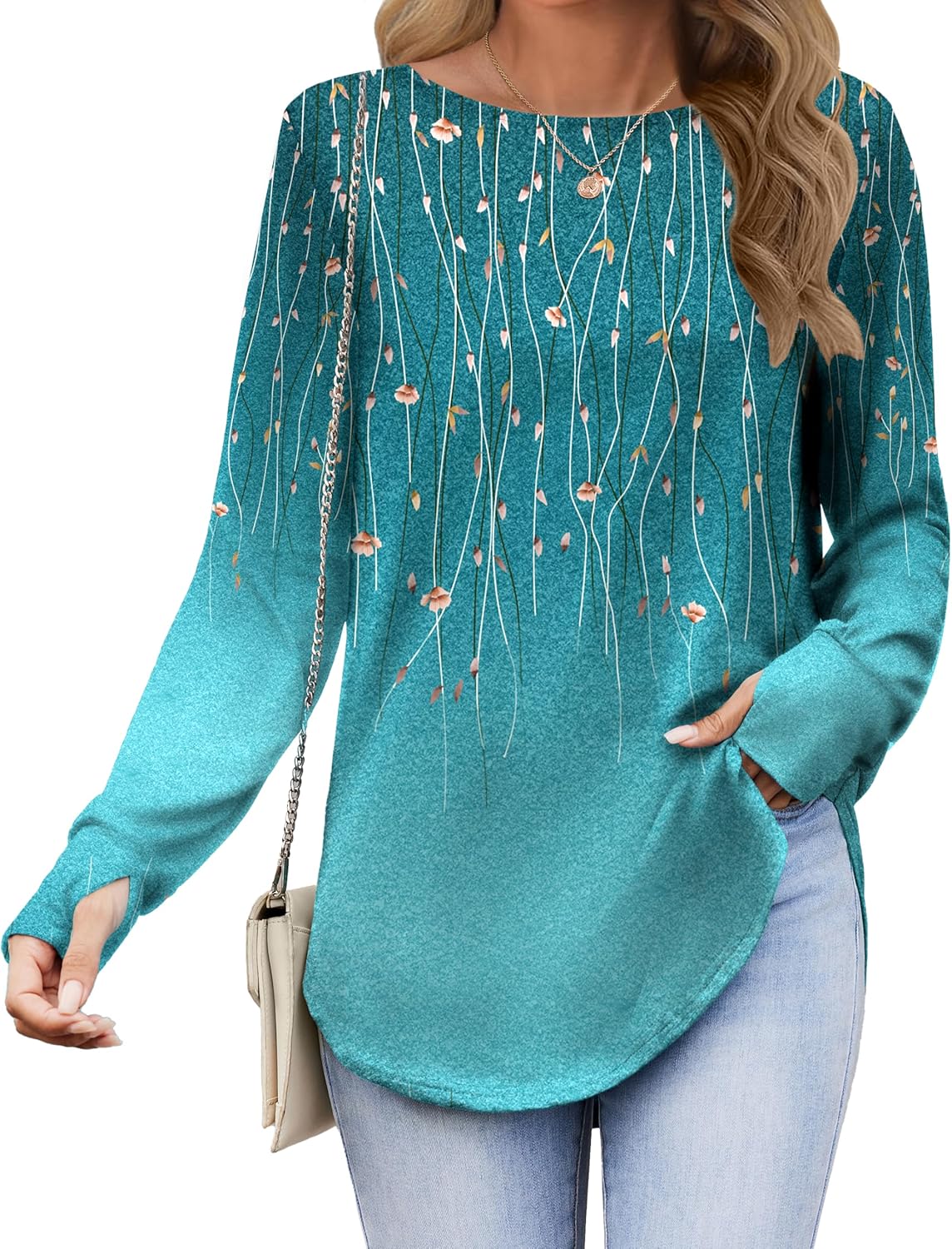 Zeagoo Women’s Long Sleeve Tunic Top – Loose Crew Neck Shirt with Thumb Holes, Perfect with Leggings, Fall 2025