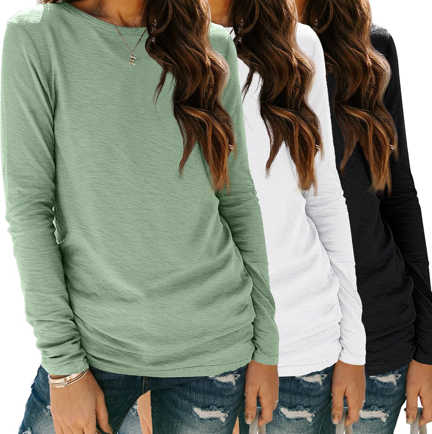 SUNBS Women’s 3-Pack Long Sleeve Tops Loose Fit Fall Shirts 2025 Basic Casual Tees