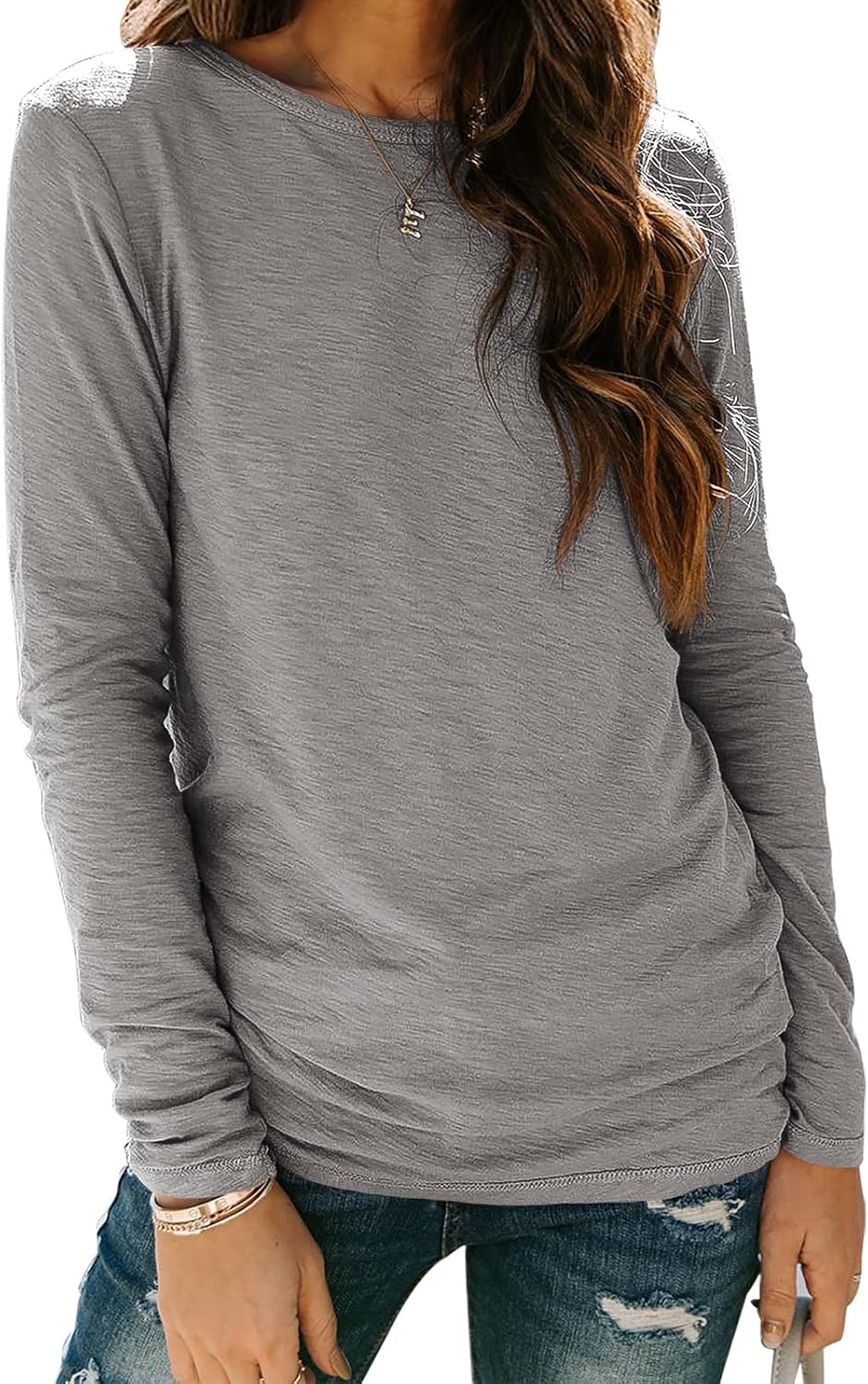 Sherosa Women’s Long Sleeve Crewneck Tops Basic Tee Blouse