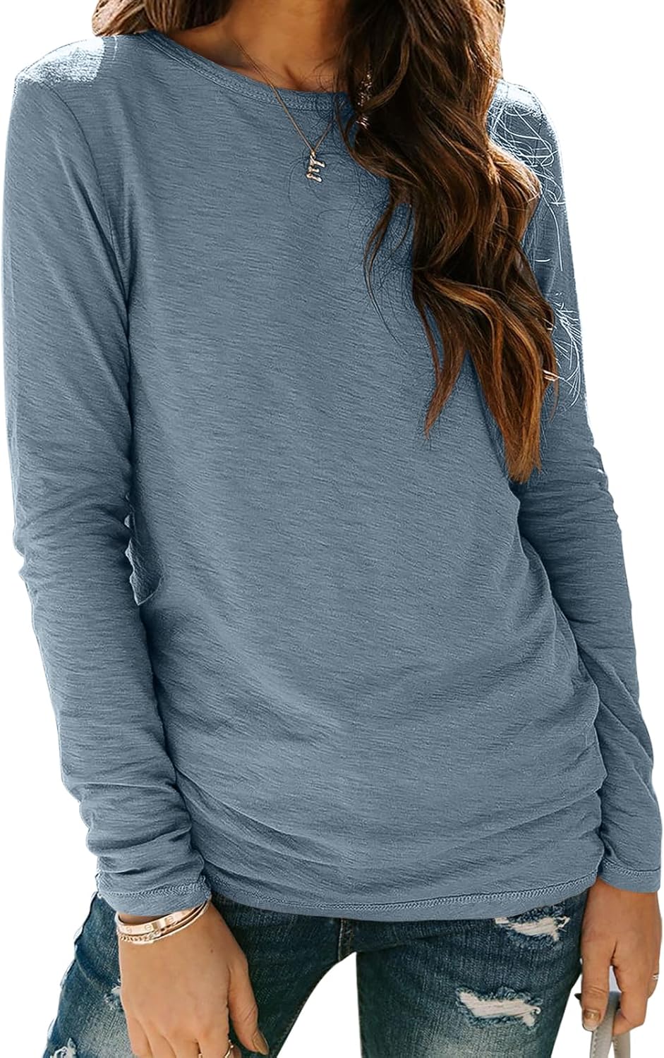 Sherosa Women’s Long Sleeve Crewneck Tops Basic Tee Blouse