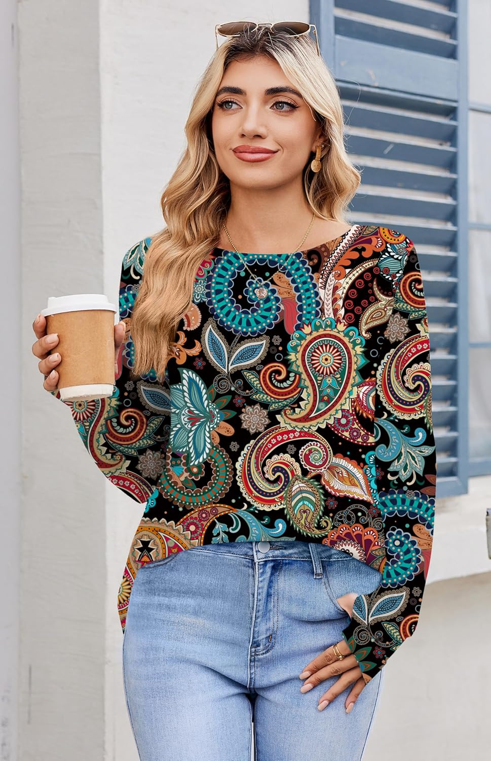 Zeagoo Women’s Long Sleeve Tunic Top – Loose Crew Neck Shirt with Thumb Holes, Perfect with Leggings, Fall 2025