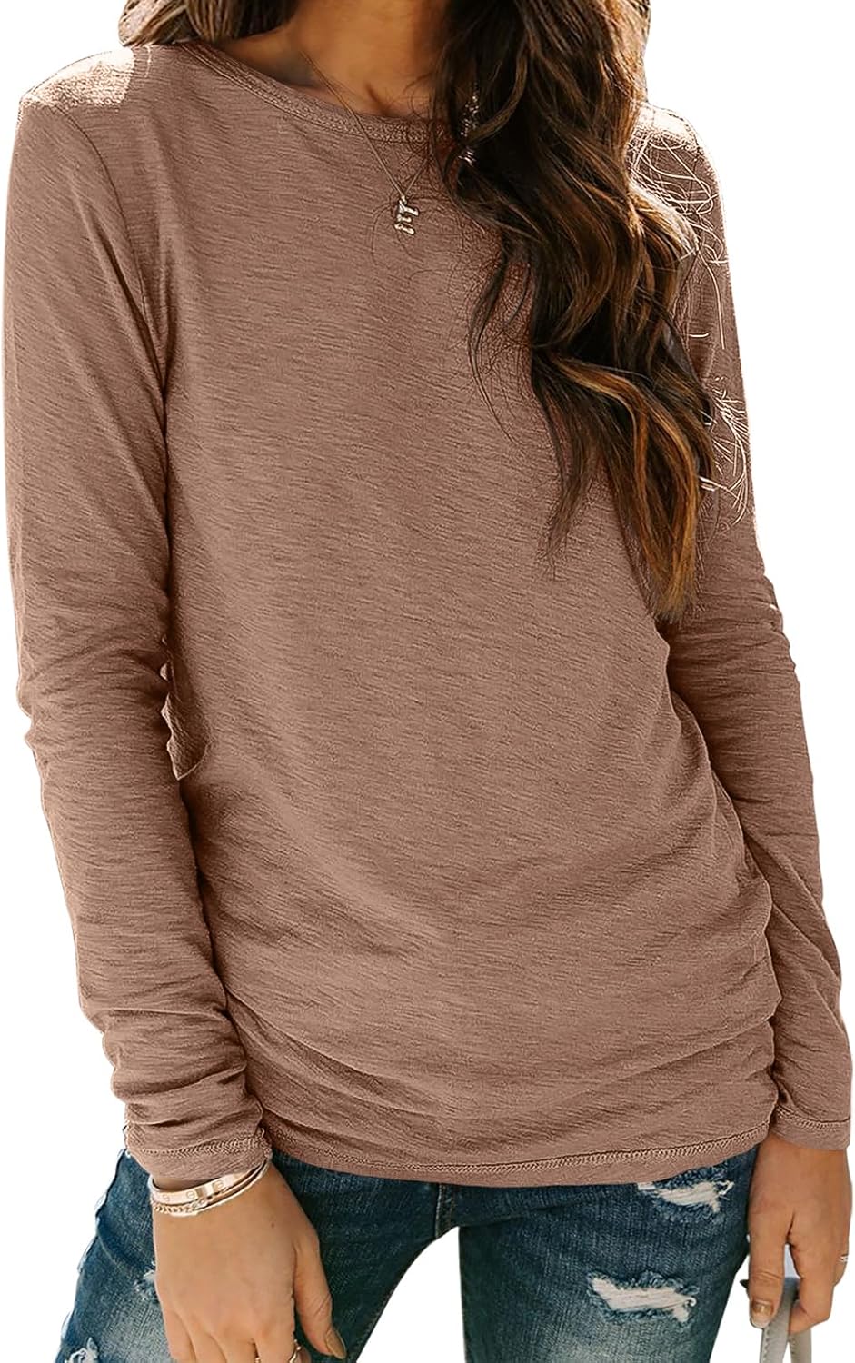 Sherosa Women’s Long Sleeve Crewneck Tops Basic Tee Blouse