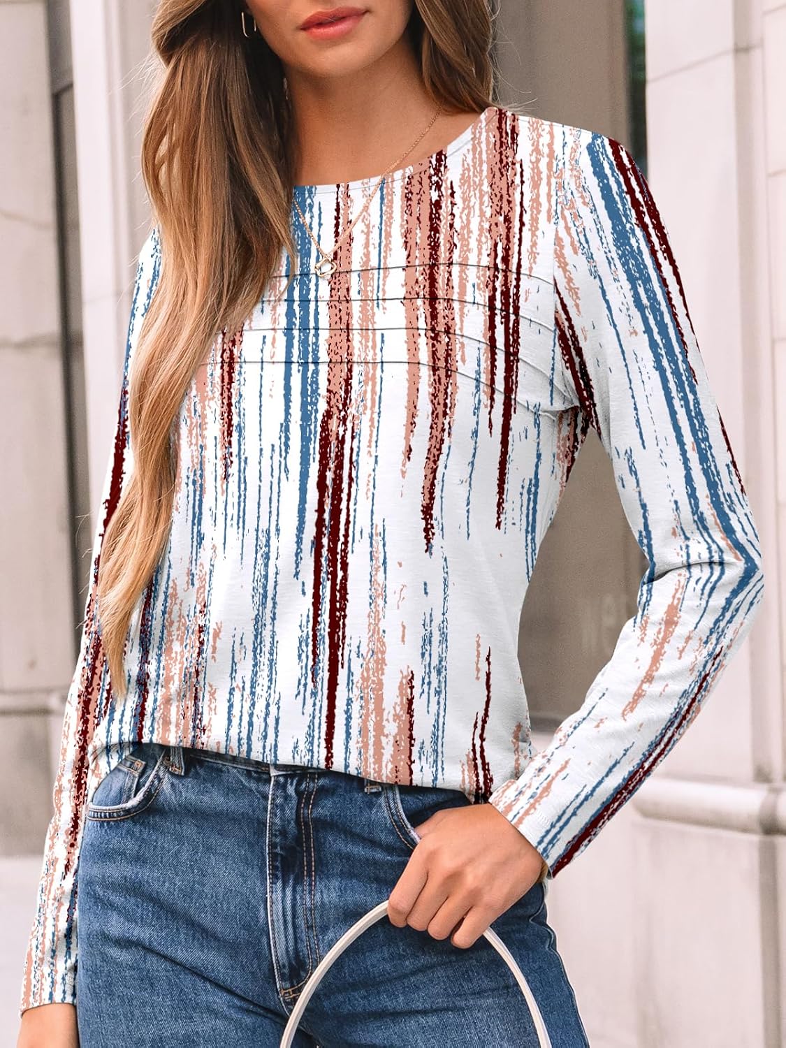 AUTOMET Women’s Long Sleeve Pleated Top – Casual Dressy Business Blouse, Trendy Tunic Basic Shirt