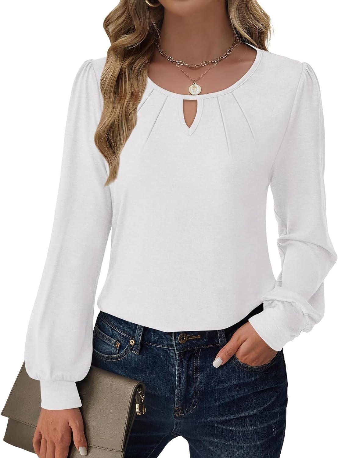 Women’s Long Sleeve V-Neck Tops 2025 Fall Loose Fit Business Casual Blouses
