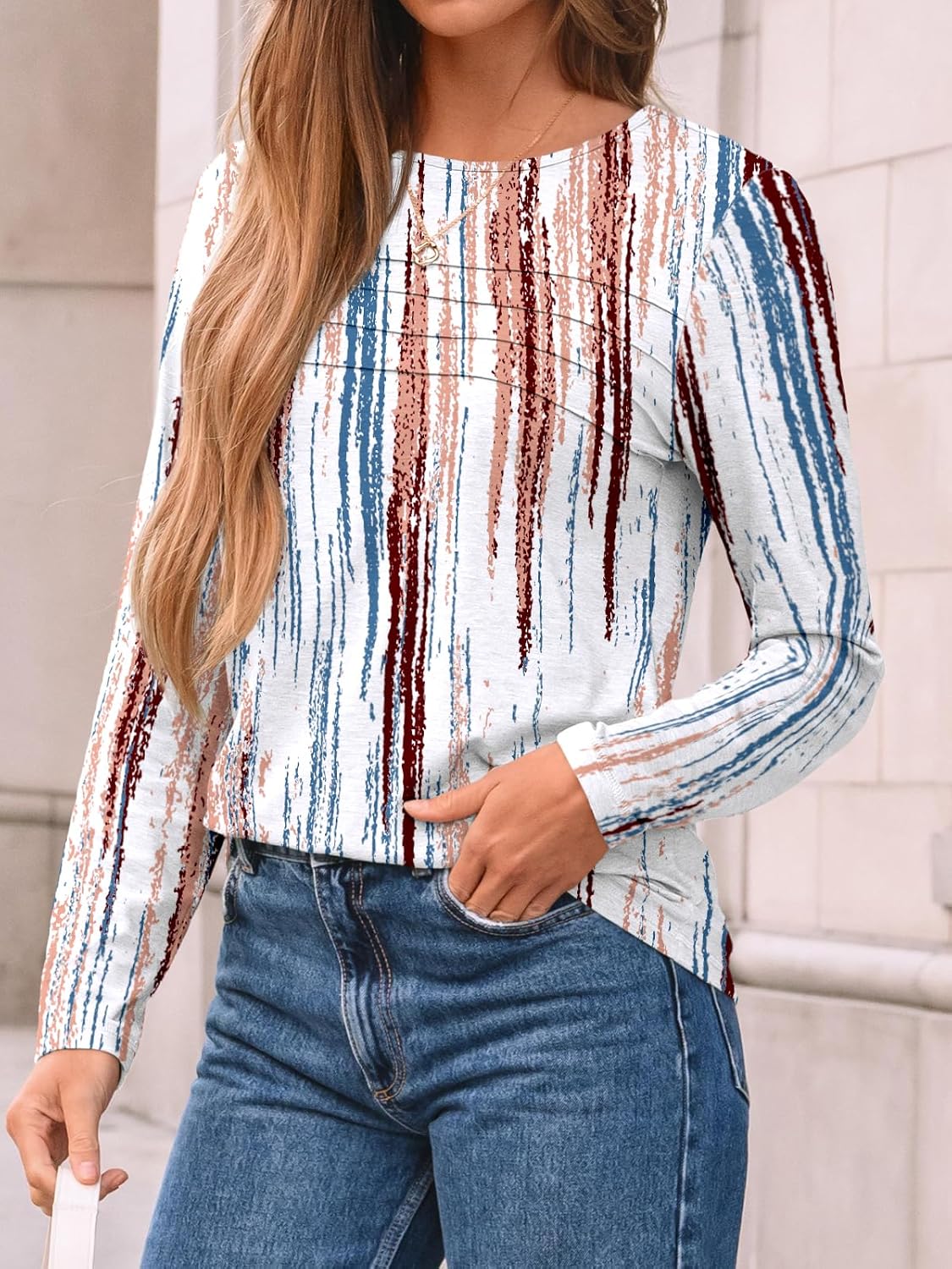 AUTOMET Women’s Long Sleeve Pleated Top – Casual Dressy Business Blouse, Trendy Tunic Basic Shirt