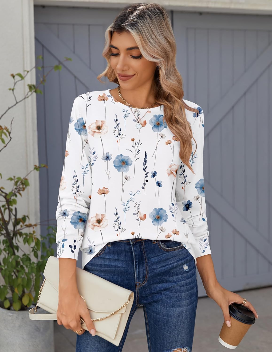 Zeagoo Women’s Long Sleeve Crewneck Tops Lightweight Basic Tee Business Casual
