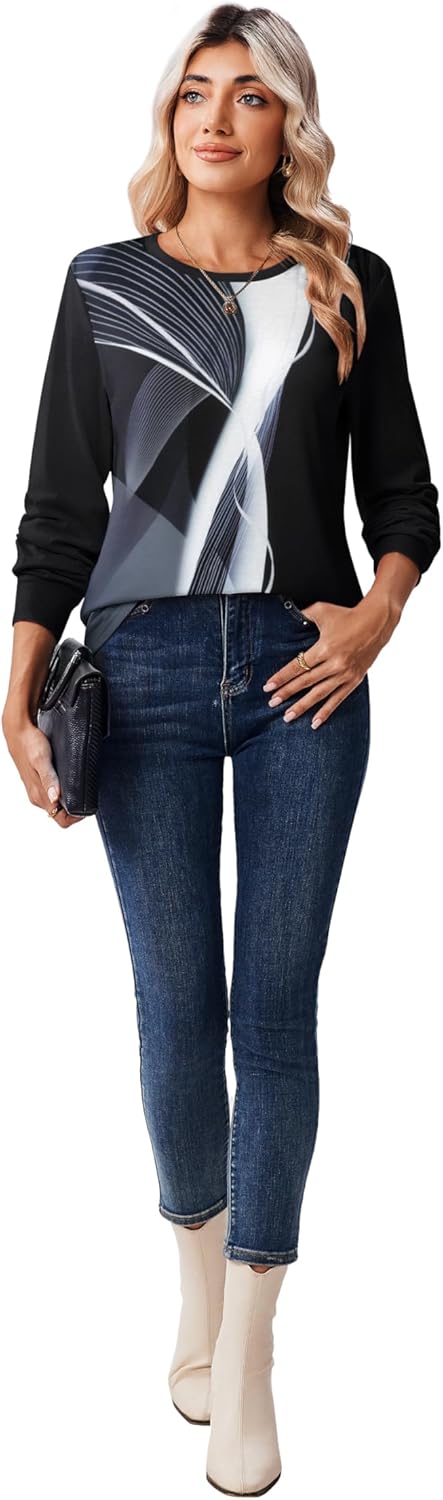 Zeagoo Women’s Long Sleeve Crewneck Tops Lightweight Basic Tee Business Casual