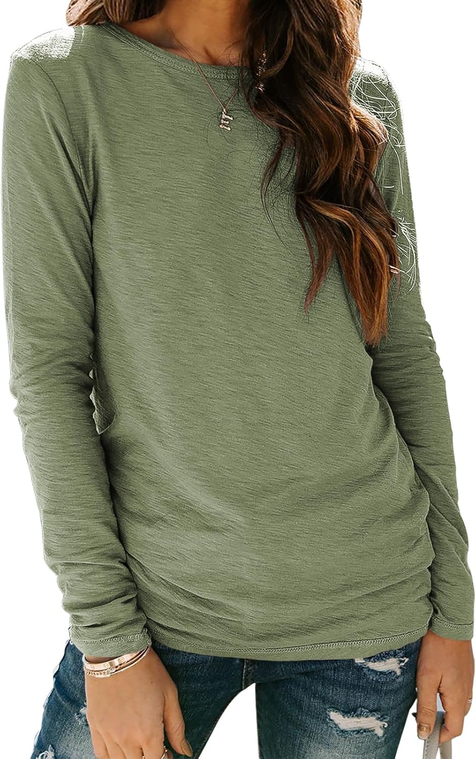 Sherosa Women’s Long Sleeve Crewneck Tops Basic Tee Blouse