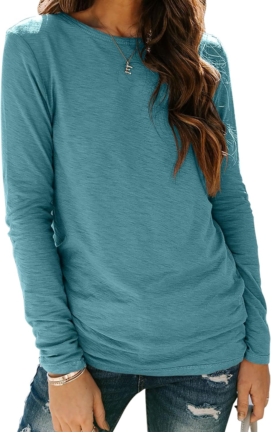 Sherosa Women’s Long Sleeve Crewneck Tops Basic Tee Blouse