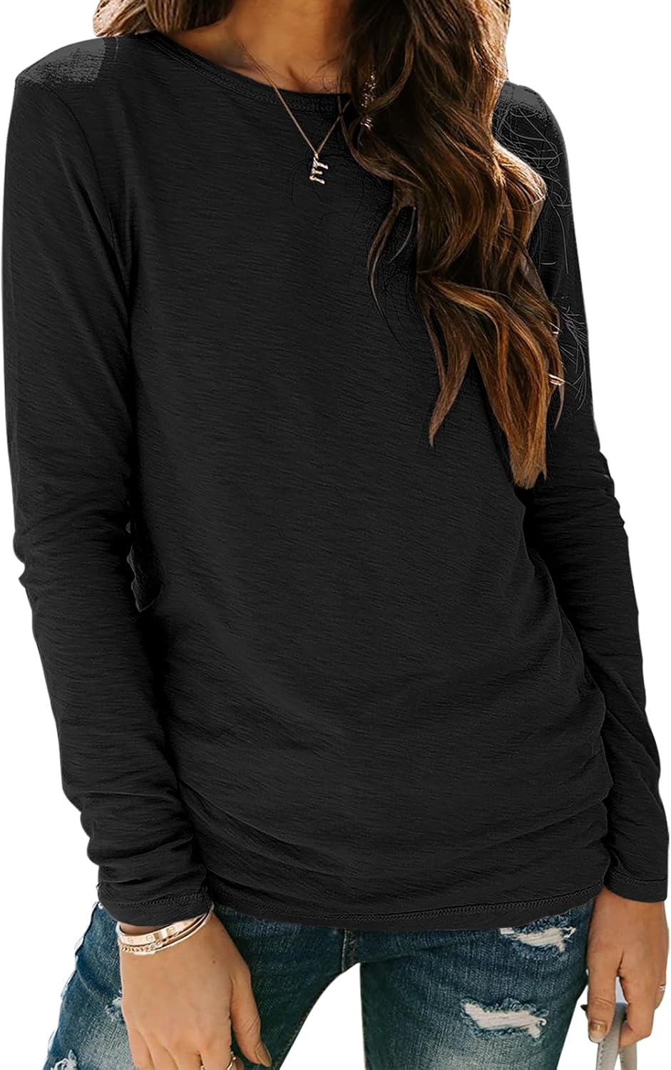Sherosa Women’s Long Sleeve Crewneck Tops Basic Tee Blouse