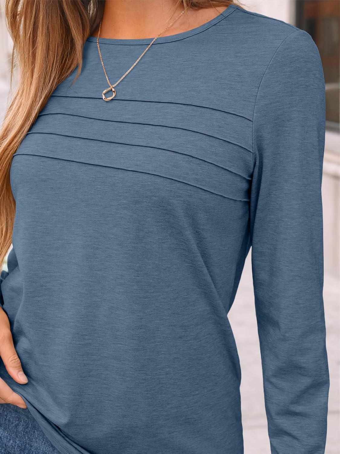 AUTOMET Women’s Long Sleeve Pleated Top – Casual Dressy Business Blouse, Trendy Tunic Basic Shirt