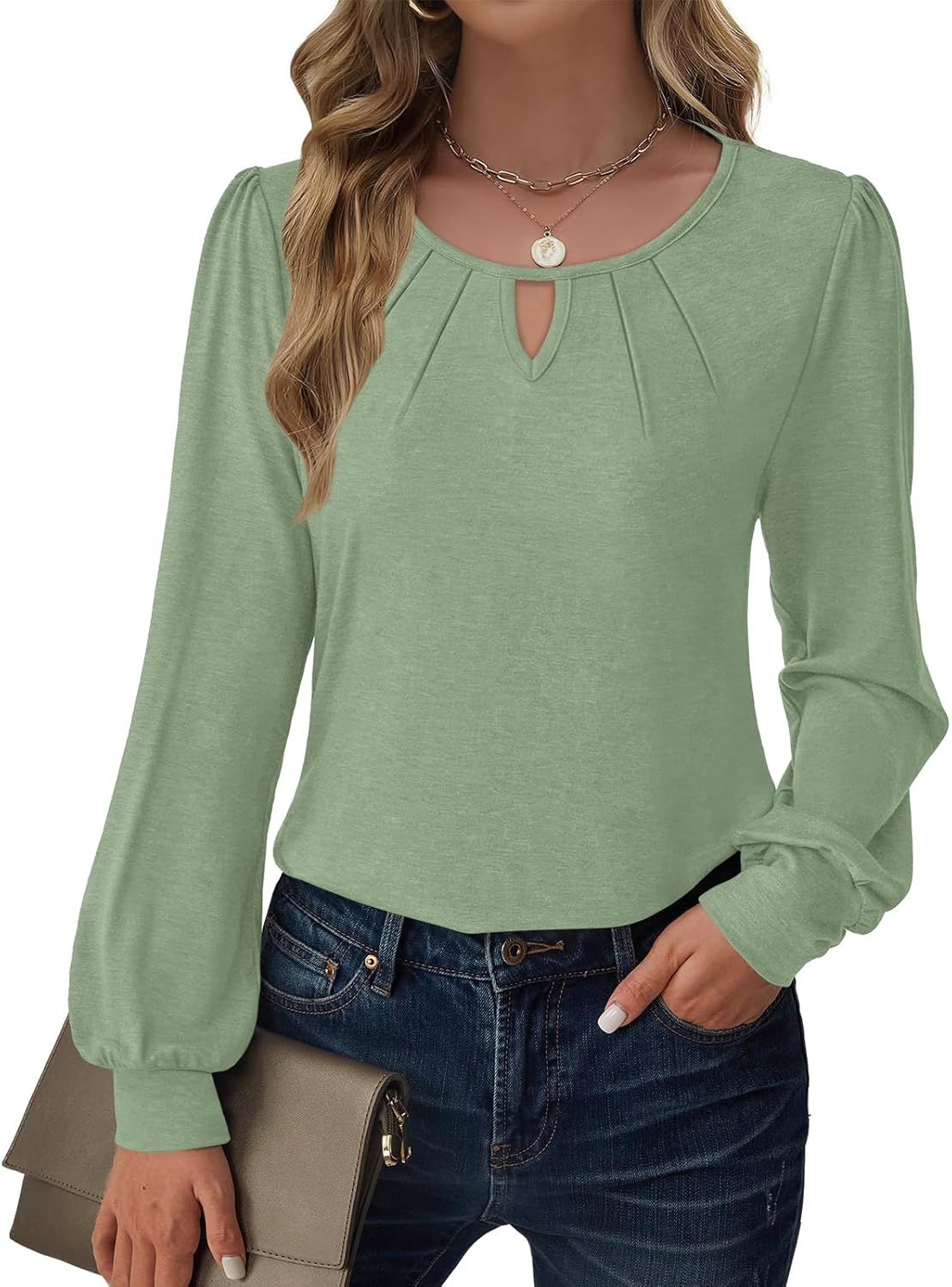 Women’s Long Sleeve V-Neck Tops 2025 Fall Loose Fit Business Casual Blouses