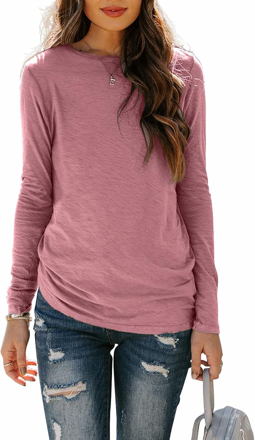 Sherosa Women’s Long Sleeve Crewneck Tops Basic Tee Blouse