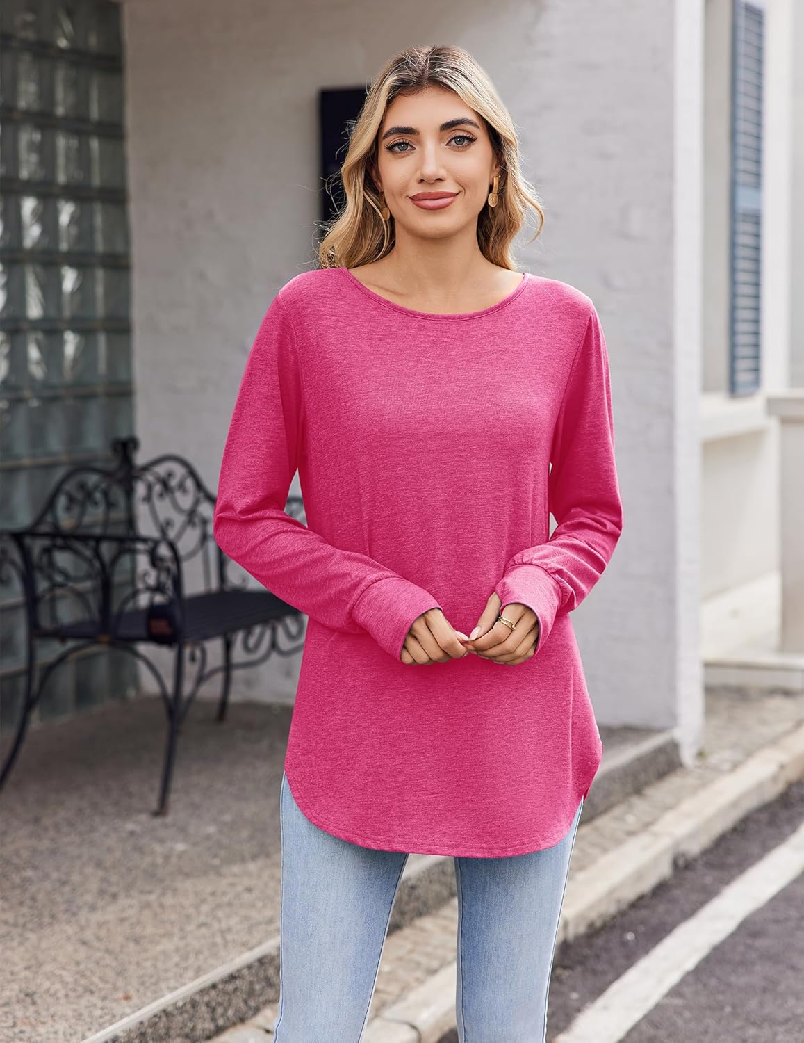Zeagoo Women’s Long Sleeve Tunic Top – Loose Crew Neck Shirt with Thumb Holes, Perfect with Leggings, Fall 2025