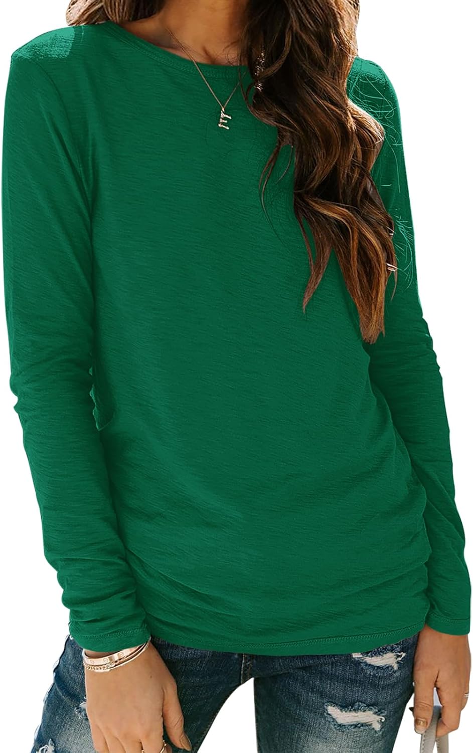 Sherosa Women’s Long Sleeve Crewneck Tops Basic Tee Blouse