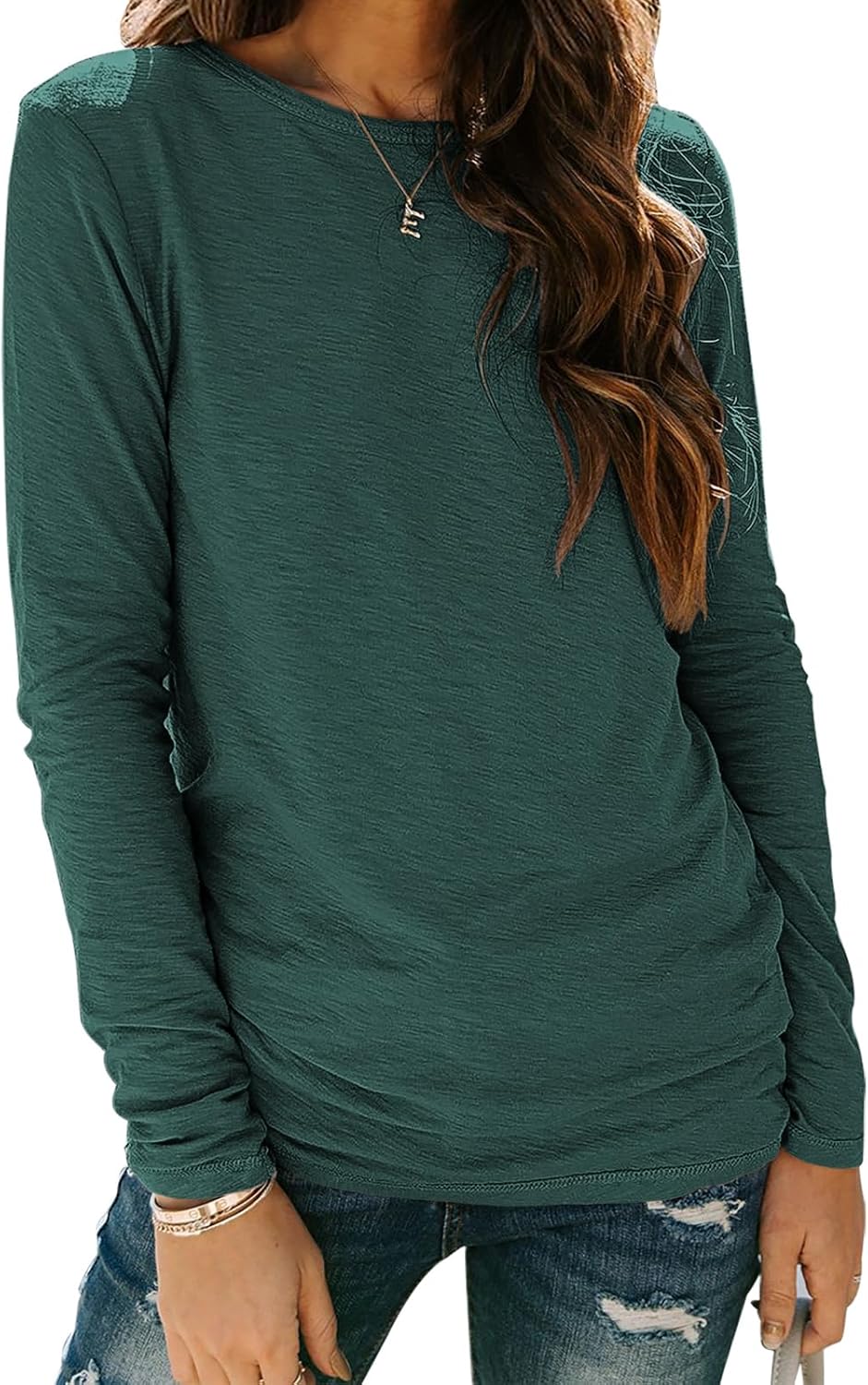 Sherosa Women’s Long Sleeve Crewneck Tops Basic Tee Blouse