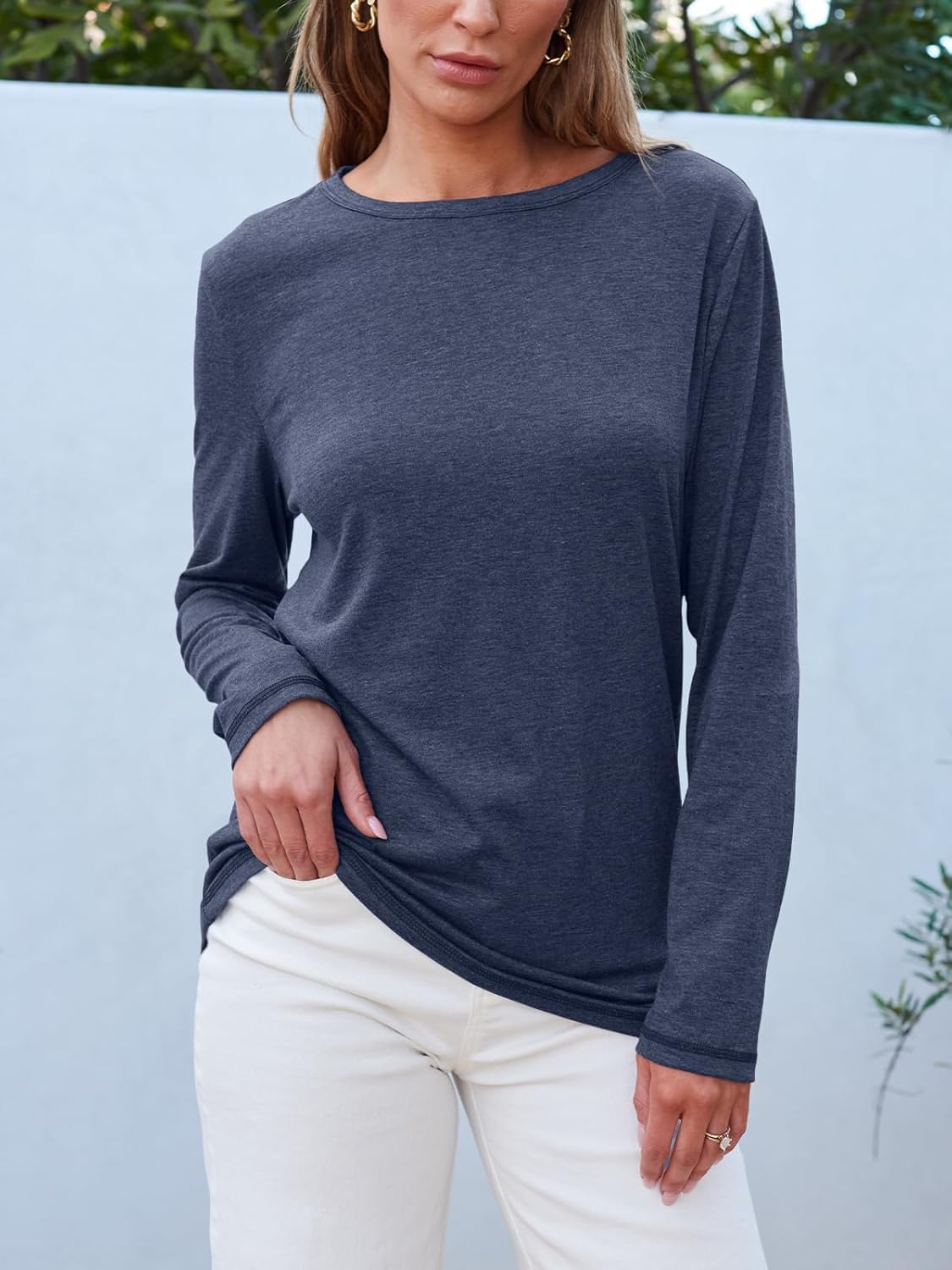 SUNBS Women’s 3-Pack Long Sleeve Tops Loose Fit Fall Shirts 2025 Basic Casual Tees