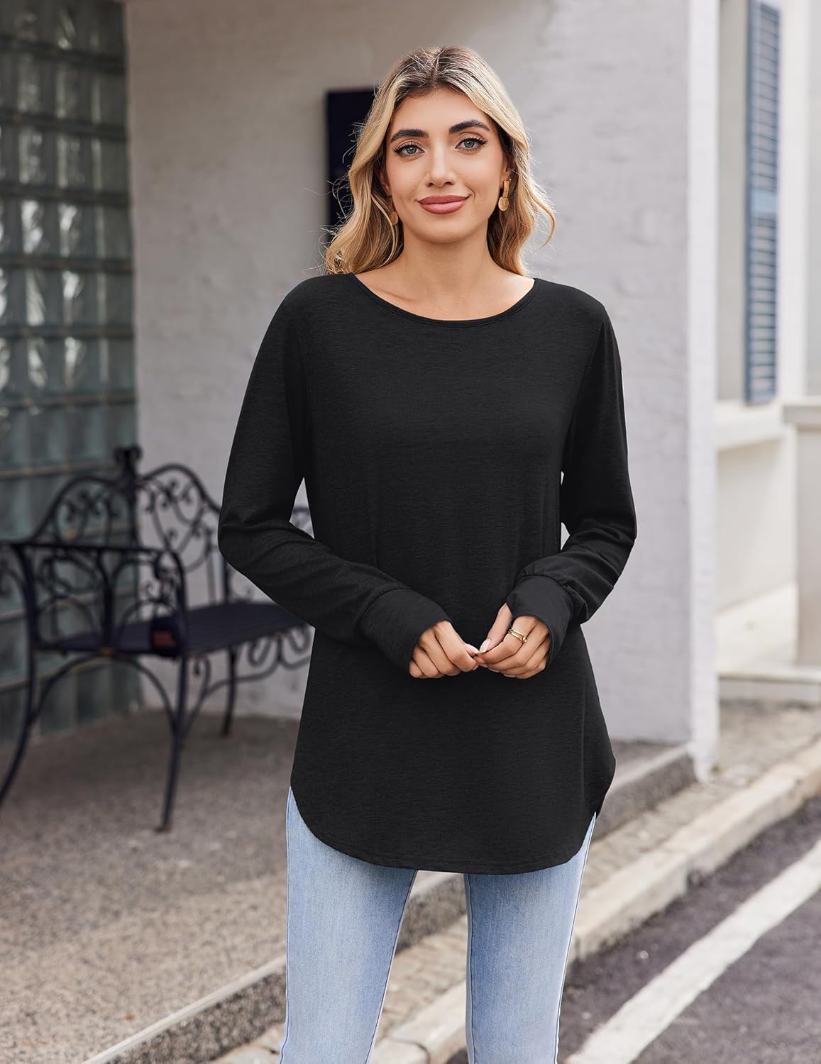 Zeagoo Women’s Long Sleeve Tunic Top – Loose Crew Neck Shirt with Thumb Holes, Perfect with Leggings, Fall 2025