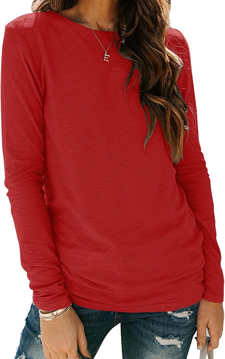 Sherosa Women’s Long Sleeve Crewneck Tops Basic Tee Blouse