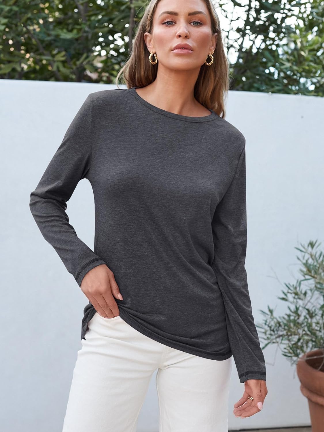 MIFOCAL Women’s Long Sleeve Round Neck Tops 2024 Basic Fall Shirts