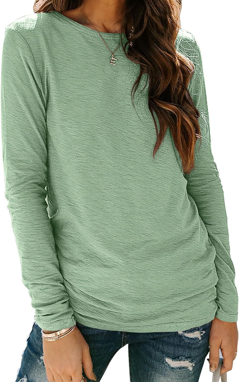 Sherosa Women’s Long Sleeve Crewneck Tops Basic Tee Blouse
