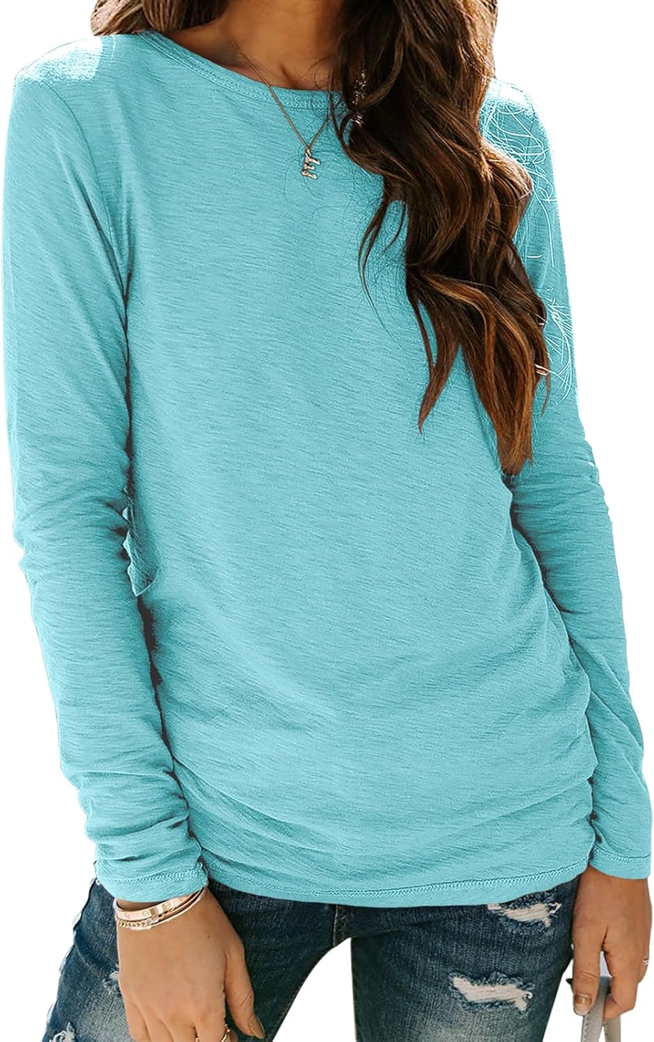 Sherosa Women’s Long Sleeve Crewneck Tops Basic Tee Blouse
