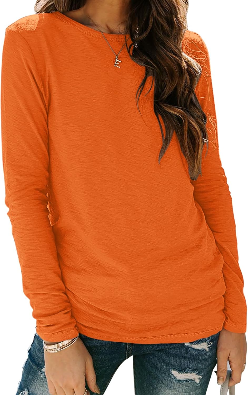 Sherosa Women’s Long Sleeve Crewneck Tops Basic Tee Blouse