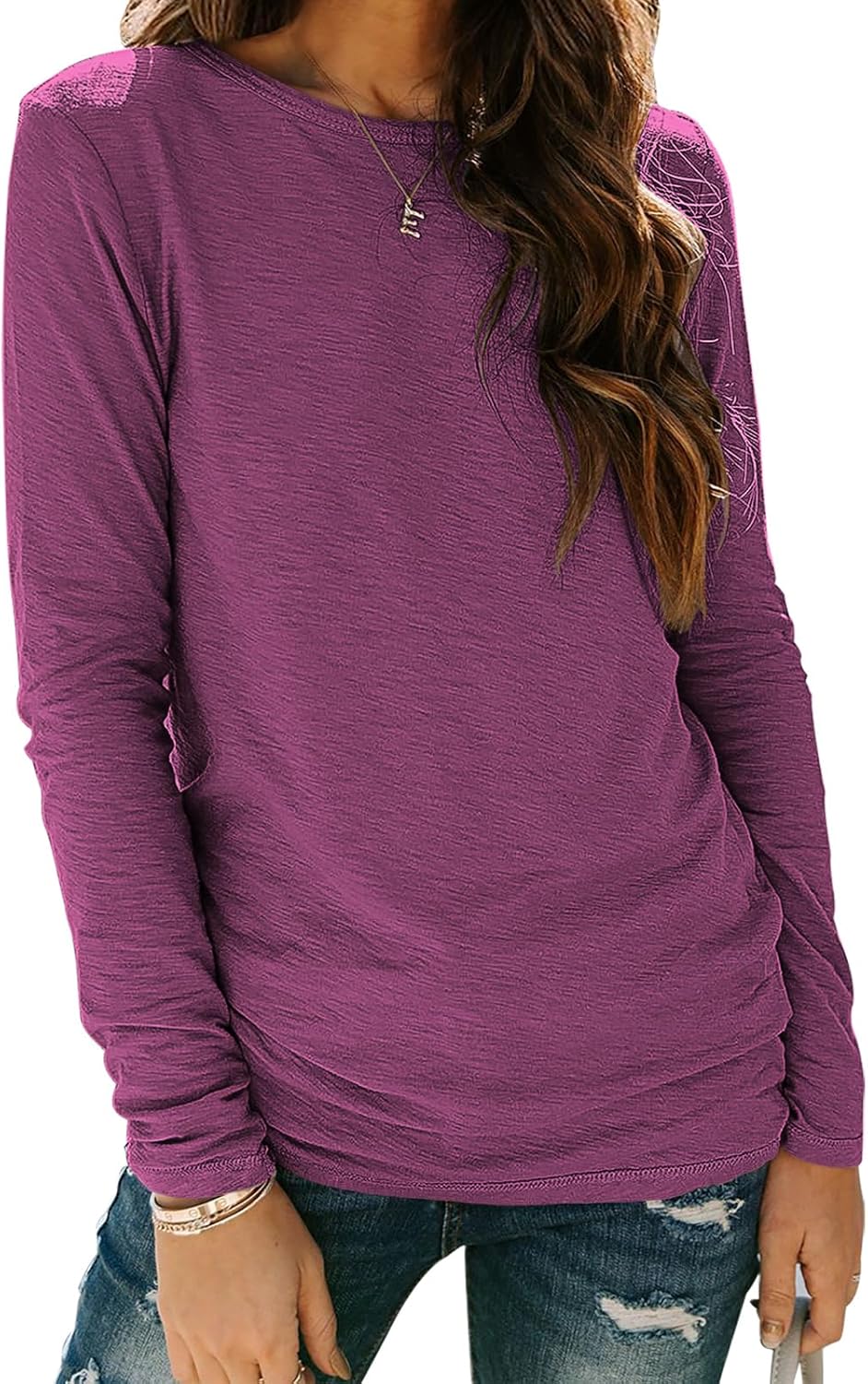 Sherosa Women’s Long Sleeve Crewneck Tops Basic Tee Blouse