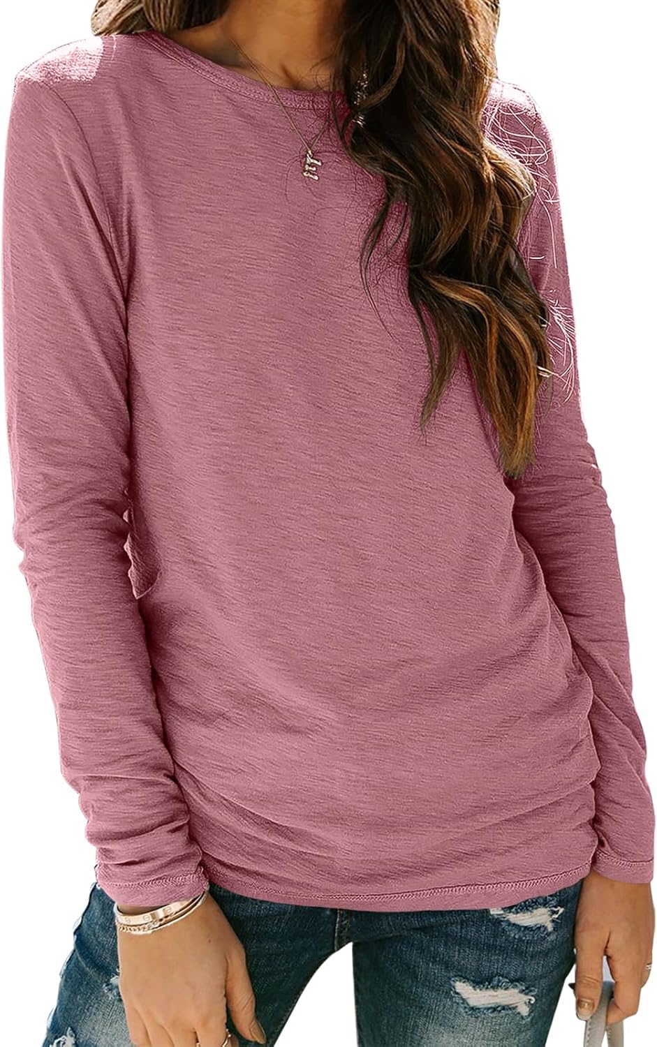 Sherosa Women’s Long Sleeve Crewneck Tops Basic Tee Blouse