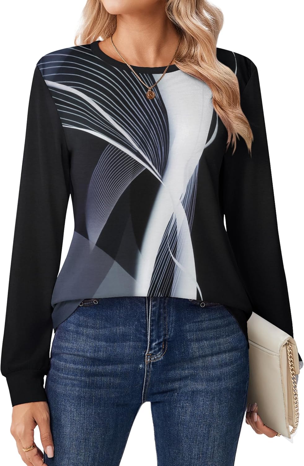 Zeagoo Women’s Long Sleeve Crewneck Tops Lightweight Basic Tee Business Casual