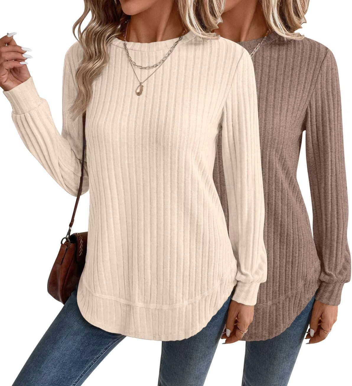 Bliwov Women’s Long Sleeve Crewneck Tunic Tops Loose Fit Fall Sweaters Blouses