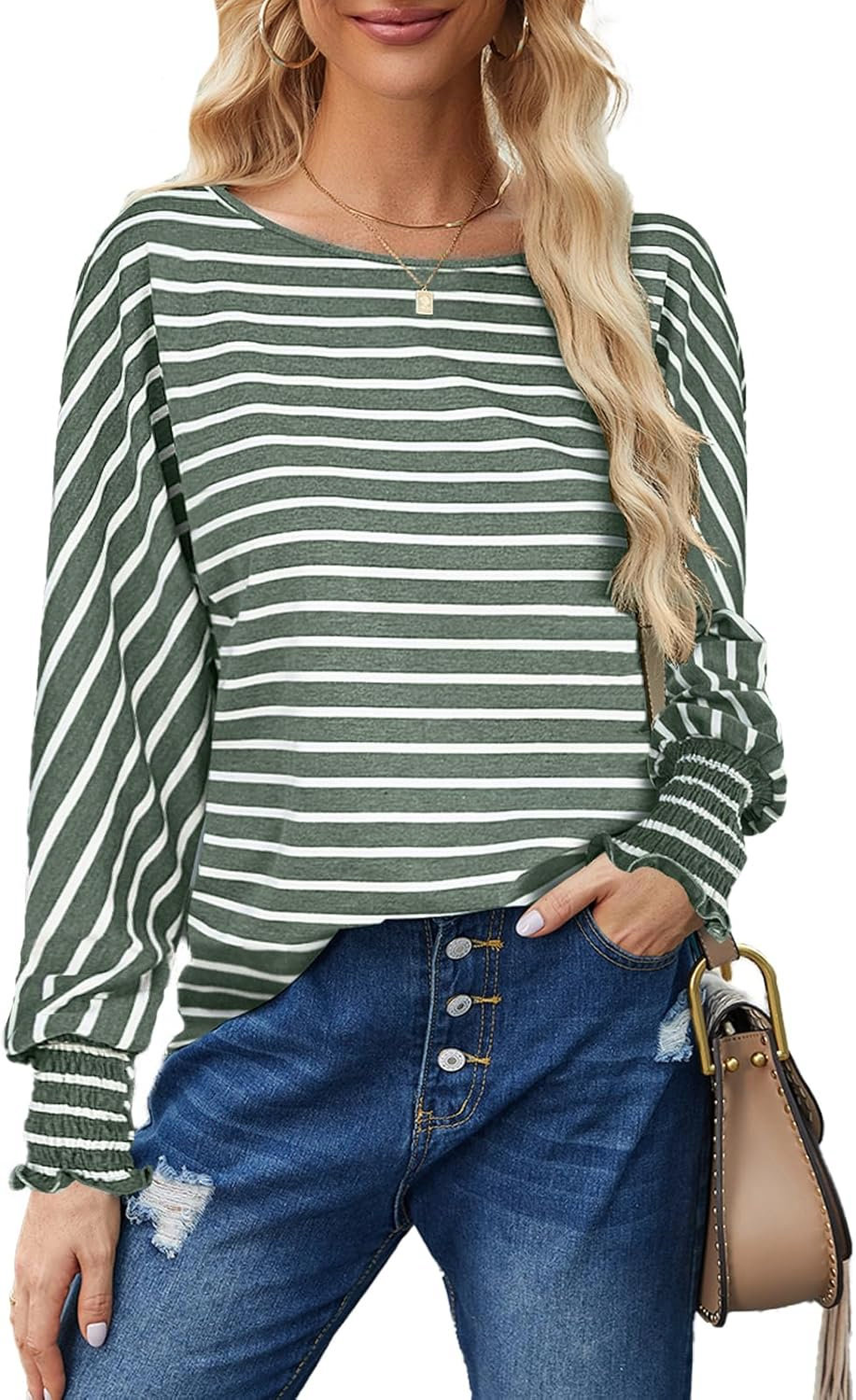 Bluetime Women’s Long Sleeve Crewneck Tops Casual Loose Basic Tee