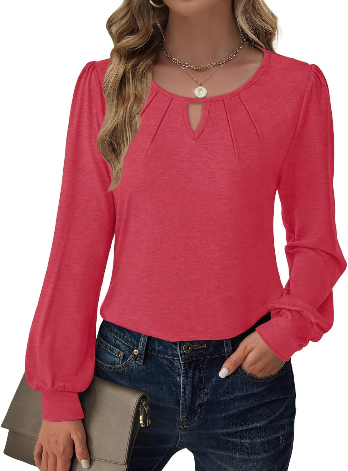 Women’s Long Sleeve V-Neck Tops 2025 Fall Loose Fit Business Casual Blouses