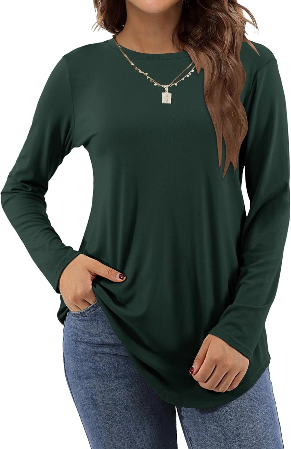Amoretu Women’s Long Sleeve Loose Tunic Tops Casual Crewneck Shirts for Leggings